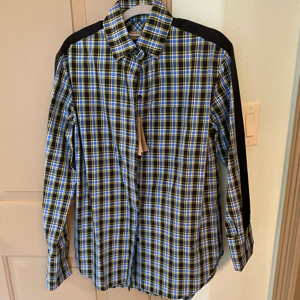 Burberry plaid button up blouse. “Azure Blue”